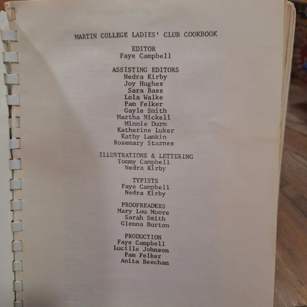 Martin's College Ladies Club Cook Book Second‎ Edition Luker Recipes 1970s 80s